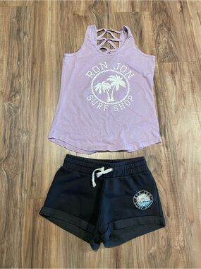 Ron Jon Lavender Tank Top and Charcoal Elastic Waist Lounge Shorts
